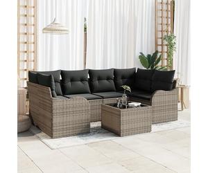 IBUQDDV Set di divani da giardino con cuscino, grigio, in polyrattan, modulare per esterni, per terrazze, balcone, veranda, giardino d'inverno, resistente alle intemperie, in polyrattan con cuscino
