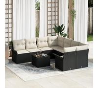 IBUQDDV Set di divani da giardino con cuscino, nero, in polyrattan, modulare per esterni, per terrazze, balconi, verande, mobili in polyrattan resistente ai raggi UV, con cuscini morbidi