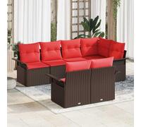 IBUQDDV Set di divani da giardino marrone con cuscini, divano da giardino in polyrattan da 7 pezzi, modulare con panca angolare, due posti, quattro braccioli, sette sedute e otto cuscini per lo