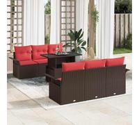 IBUQDDV Set di divani da giardino modulari, 7 pezzi, con cuscini, in polyrattan marrone, tavolo in vetro temperato, braccioli curvi, configurazione di seduta flessibile, per terrazze e giardini