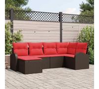 IBUQDDV Set di divani da giardino modulari con cuscino, 6 pezzi, marrone, in polyrattan, composto da divano angolare, due sedili centrali, due divani con braccioli e poggiapiedi per una configurazione