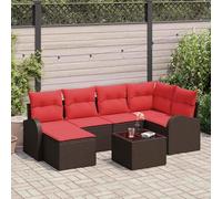 IBUQDDV Set di divani da giardino modulari con cuscino, 7 pezzi, marrone, in polyrattan, composto da divano angolare, due sedili centrali, due divani con braccioli e poggiapiedi per una configurazione
