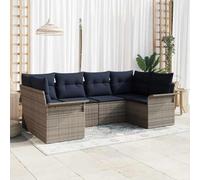 IBUQDDV Set di divani da giardino modulari grigi con cuscini, 6 pezzi, in polyrattan, composto da due elementi angolari, due elementi centrali, divani con braccioli, otto schienali e sei cuscini