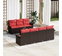 IBUQDDV Set di divani da giardino modulari in polyrattan con cuscini, 8 pezzi, marrone, tavolo regolabile con piano in vetro temperato e vano portaoggetti, federe rimovibili con cerniera per un facile