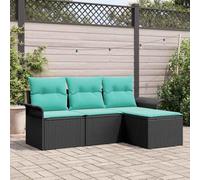 IBUQDDV Set di divani da giardino modulari in polyrattan con cuscino, 4 pezzi, colore nero, cuscini rimovibili con cerniera, telaio in acciaio verniciato a polvere, superficie in vetro, resistente