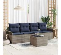 IBUQDDV Set di divani da giardino modulari in polyrattan grigio, 5 pezzi, con cuscini resistenti alle intemperie, forma rettangolare per terrazze e giardini, facilmente convertibile per gruppi di