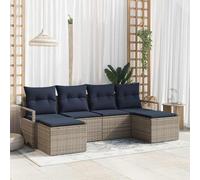 IBUQDDV Set di divani da giardino modulari in polyrattan grigio, set da 6 pezzi con cuscino, composto da due moduli di seduta, divani con braccioli e poggiapiedi per una configurazione flessibile del