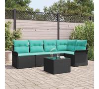 IBUQDDV Set di divani modulari da giardino in polyrattan nero con vano portaoggetti, 6 pezzi, con telaio in acciaio verniciato a polvere e cuscino in poliestere per una configurazione flessibile della
