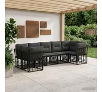 IBUQDDV Set di divani per esterni, 7 pezzi, in polyrattan con poliestere nero e grigio scuro, composto da divano angolare, tre poltrone e tre divani centrali, inclusi sette posti e undici posti
