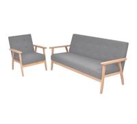IBUQDDV Set di divani scandinavo da 2 pezzi in tessuto grigio chiaro Poltrona e 3 posti in legno massello imbottitura poliestere fodera comoda seduta soggiorno rilassante lettura