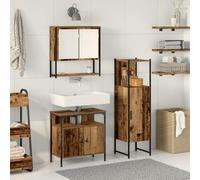 IBUQDDV Set di Mobili da Bagno Rustico in 3 Pezzi con Finitura Legno Anticato, 6 Porte e 3 Ripiani per Conservazione Asciugamani e Prodotti, Struttura Solida in Legno Naturale