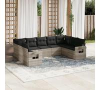 IBUQDDV Set di mobili da giardino in polyrattan grigio chiaro con cuscini, set di mobili da giardino modulare per terrazza con vano portaoggetti e borsa impermeabile, ripiani pieghevoli con molle a