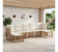 IBUQDDV Set di mobili da giardino in polyrattan naturale, con cuscini in poliestere, resistenti alle intemperie, per esterni, facile da montare in coppia