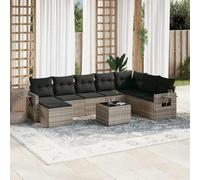 IBUQDDV Set divano da giardino da 9 pezzi con cuscini grigio chiaro in polyrattan, set modulare con tavolino e vano portaoggetti sotto la seduta, fodere rimovibili e lavabili per una facile