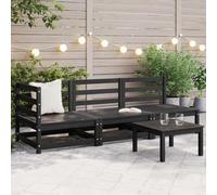 IBUQDDV Set lounge da giardino nero 3 pezzi in legno massello di pino con cuscino per comfort ed espansione modulare, mobili da giardino robusti per terrazzo e balcone