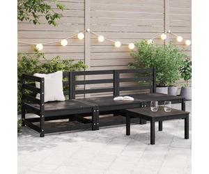 IBUQDDV Set lounge da giardino nero 3 pezzi in legno massello di pino con cuscino per comfort ed espansione modulare, mobili da giardino robusti per terrazzo e balcone