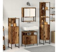 IBUQDDV Set Mobili Bagno Rustico con Armadio Alto, Unità Sottolavabo, Mobile a Parete e Modulo Stoccaggio - Soluzioni Salva Spazio in Legno Recuperato e Metallo per Interni, Design