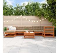 IBUQDDV Set modulare da giardino in legno di pino massiccio, 8 pezzi, con tre posti ad angolo, tre posti centrali, tavolo e poggiapiedi, inclusi sei cuscini per lo schienale e sette cuscini per seduta