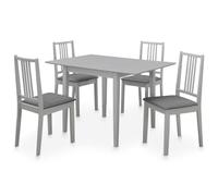 IBUQDDV Set per Sala da Pranzo 5 Pezzi in MDF Grigio con Tavolo Allungabile e Sedie con Cuscini, Realizzato in Legno Massello di Hevea per Stabilità e Durabilità, Design