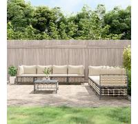 IBUQDDV Set sala da giardino con cuscino, colore antracite, in polyrattan, resistente alle intemperie, con struttura in acciaio e design modulare per terrazze
