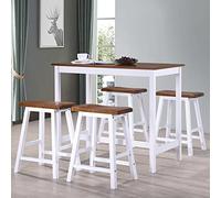 IBUQDDV Set Tavolo da Bar e Sgabelli 5 pz in Legno Massello con Piano MDF, Colore Bianco e Marrone, 1 Tavolo e 4 Sgabelli per Casa, Pub o Ristorante, Design Moderno e Facile Pulizia,