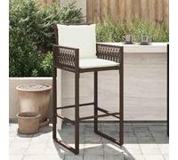 IBUQDDV Sgabello da giardino con cuscino, 2 pezzi, marrone, in polyrattan, resistente alle intemperie, con braccioli e schienale, comoda seduta in rattan sintetico, con rivestimento rimovibile