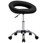 IBUQDDV Sgabello da lavoro su ruote in ecopelle nera con schienale imbottito e meccanismo a molla a gas per posizione ergonomica e mobilità flessibile