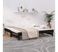 IBUQDDV Struttura letto Bed Letto a Piattaforma Telai per letti Dormeuse Estraibile Nera 2x(90x190) cm Legno Massello di Pino
