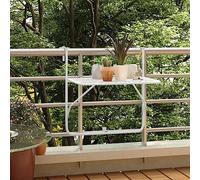 IBUQDDV Tavolino da balcone, bianco, 60 x 40 cm, in acciaio, pieghevole, con design a rete, per terrazza, veranda, ringhiera, salvaspazio, durevole, resistente alle intemperie