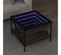 IBUQDDV Tavolino da divano, tavolino da caffè con LED Infinity, effetto quercia, 50 x 50 x 38 cm, per soggiorno