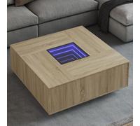 IBUQDDV Tavolino da salotto, tavolino da caffè con Infinity-LED, rovere Sonoma, 100 x 100 x 40 cm, per soggiorno, ufficio, studio