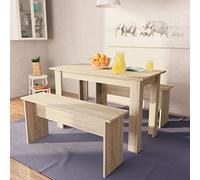 IBUQDDV Tavolo da pranzo e 2 panche in legno di quercia, robusto set da tavolo con bordi in PVC, durevole e facile da montare, set da sala da pranzo per arredamento moderno