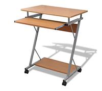 IBUQDDV Tavolo per computer con ruote e ripiano per tastiera estraibile, scrivania marrone con ripiano mobile e struttura in acciaio, 4 ruote per torre o stampante, salvaspazio