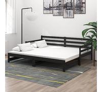 IBUQDDV Telai per letti Bed Letto a Piattaforma Struttura letto Dormeuse Estraibile Nera in Massello di Pino 2x(90x200) cm