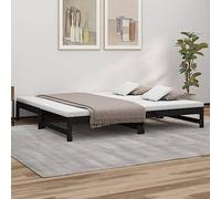 IBUQDDV Telai per letti Bed Struttura letto Letto a Piattaforma Dormeuse Estraibile Nera 2x(100x200) cm Legno Massello di Pino per Camera da Letto