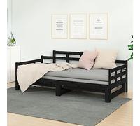 IBUQDDV Telai per letti Bed Struttura letto Letto a Piattaforma Dormeuse Estraibile Nera in Legno Massello di Pino 2x(90x200) cm