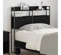 IBUQDDV Testiera in legno di quercia nera 100 cm con strisce LED, prese e connettori USB-C per un design moderno e una pratica soluzione di archiviazione