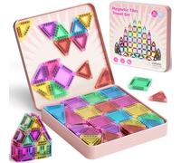iburge Mini piastrelle magnetiche da viaggio, Set di 60 mattonelle magnetiche da viaggio per bambini, portatili da viaggio giocattoli magnetici, montessori giocattolo regalo per bambini di 3+
