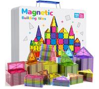 iburge Tessere magnetiche, 100 pezzi di grandi blocchi magnetici con scatola metallica per bambini e bambine dai 3 ai 12 anni Giocattoli educativi STEM Regali di compleanno e Natale