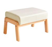 IBUYKE 10.2”H Piccolo Poggiapiedi Ottomane, Rettangolare in Pelle PU Sgabello con Sedile Imbottito e Gambe in Legno, Pouf Basso Poggiapiedi Ottomano Per Soggiorno Camera da Letto, Bianco WBD013W
