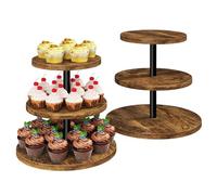 IBUYKE 3 Livelli Alzata per Cupcake,Torre per cupcake in legno,Set di 2,Alzatina per Torta Rotonda,Etagere per Muffin,Alzatina per Dolci per Natale, Compleanno, Festa in Casa,Marrone TLJ017H-2