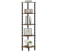 IBUYKE 5-Tier Corner Shelf,Stylish Corner Bookshelf for Small Spaces,Industrial Corner Storage Display Shelves,Small Corner Table for Bedroom,Bathroom,Kitchen, Brown WBC020H