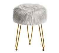 IBUYKE Faux Fur Vanity Sgabello Sedia, Sgabello di trucco peloso ottomano, seduta imbottita morbida, sgabelli rotondi poggiapiedi con 4 gambe in metallo, per ingresso camera da letto, grigio LG-32G