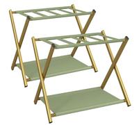 IBUYKE Luggage Rack for All Suitcase Sizes,Foldable Suitcase Stand with Fabric Storage Shelf,Easy to Assemble for Bedroom Living Room Hotel,Gold TLR002G-2