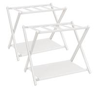 IBUYKE Luggage Rack for All Suitcase Sizes,Foldable Suitcase Stand with Fabric Storage Shelf,Easy to Assemble for Bedroom Living Room Hotel,White TLR002W-2