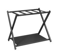 IBUYKE Luggage Rack for All Suitcase Sizes,Foldable Suitcase Stand with Fabric Storage Shelf,Easy to Assemble for Bedroom Living Room Hotel,Black TLR002B