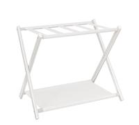 IBUYKE Luggage Rack for All Suitcase Sizes,Foldable Suitcase Stand with Fabric Storage Shelf,Easy to Assemble for Bedroom Living Room Hotel,White TLR002W