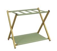 IBUYKE Luggage Rack for All Suitcase Sizes,Foldable Suitcase Stand with Fabric Storage Shelf,Easy to Assemble for Bedroom Living Room Hotel,Gold TLR002G