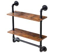 IBUYKE Mensole da Muro, 60x20x72.5cm, Mensola da Parete 2 Ripiani, Scaffale Libreria, con Porta Asciugamani, Decorazioni, in Soggiorno Cucina Corridoio Camera da Letto Bagno RF-TM014