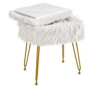 IBUYKE rettangolare Faux Fur Vanity Sgabello con stoccaggio, poltrona di trucco pelosa ottomano, seduta imbottita morbida, sgabelli rotondi poggiapiedi con 4 gambe in metallo, bianco WBD022W